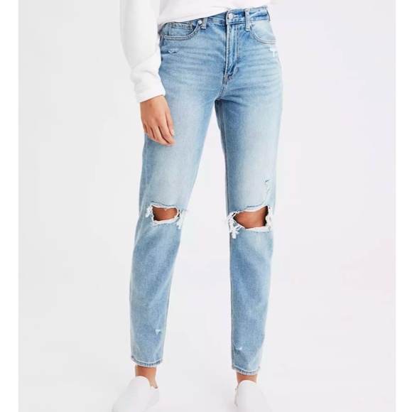 American Eagle Outfitters Denim - AE Real Good Ripped Mom Jean Short Length Distressed Light Wash Jean